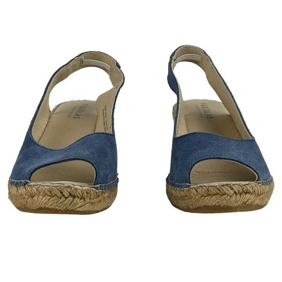 FABIOLAS PEEP TOE BLUE LEATHER SLINGBACK JUTE WRAPPED WEDGE ESPADRILLE SANDAL - Picture 6 of 12